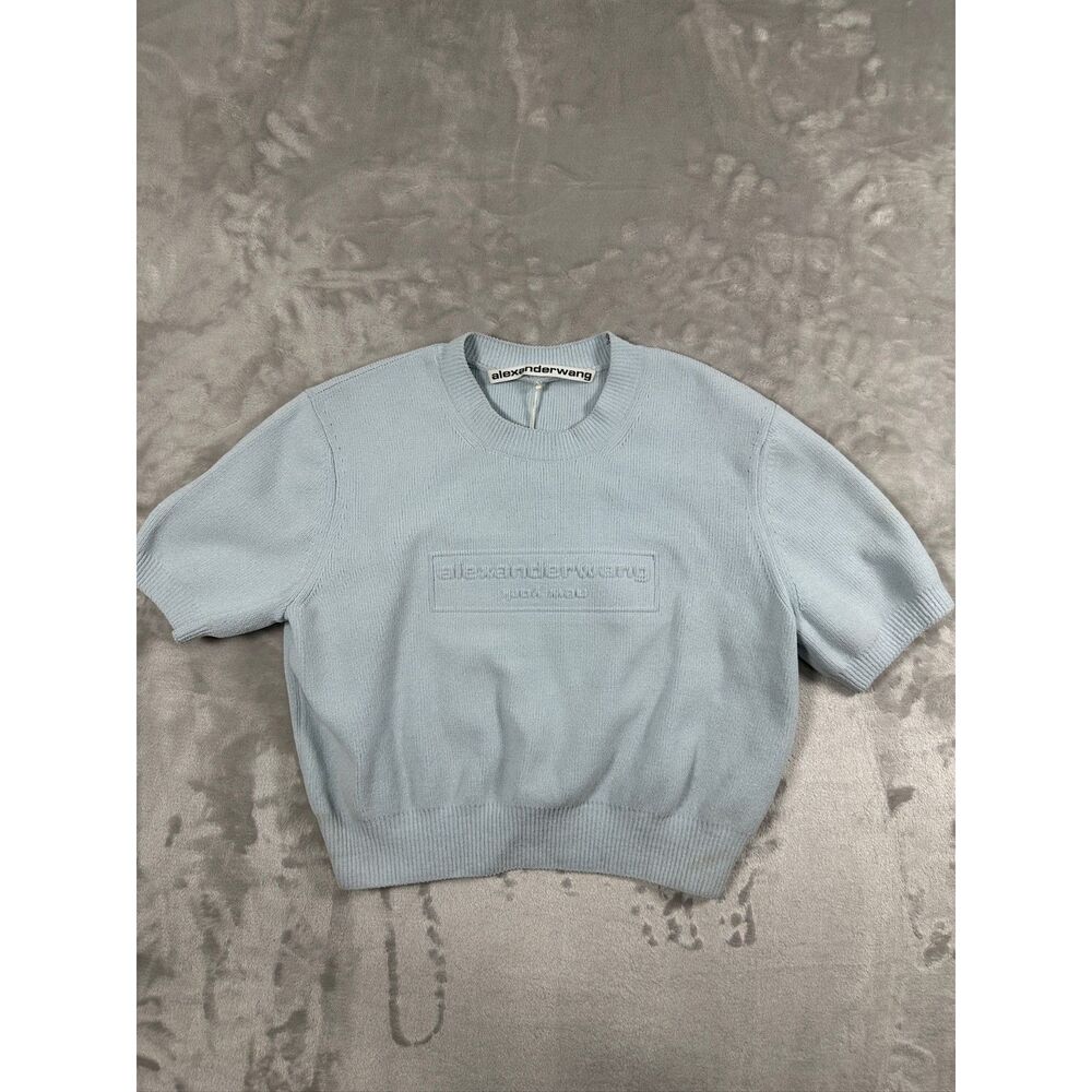 Alexander Wang Embossed Logo Ribbed Tee in Ariel Blue (S)